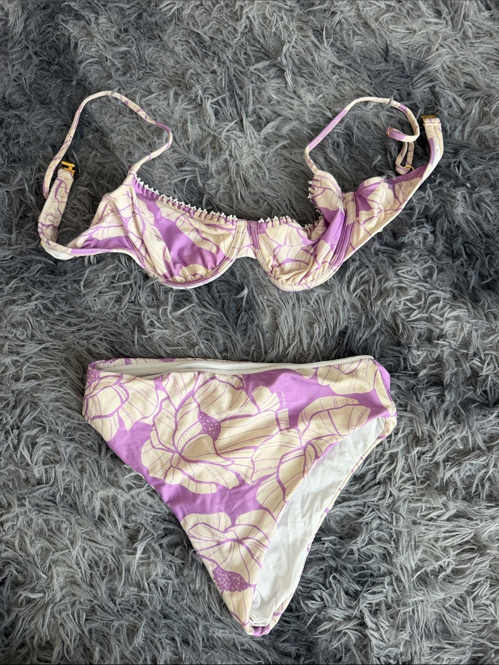 Farm Rio Purple & Cream Floral Two-Piece Bikini